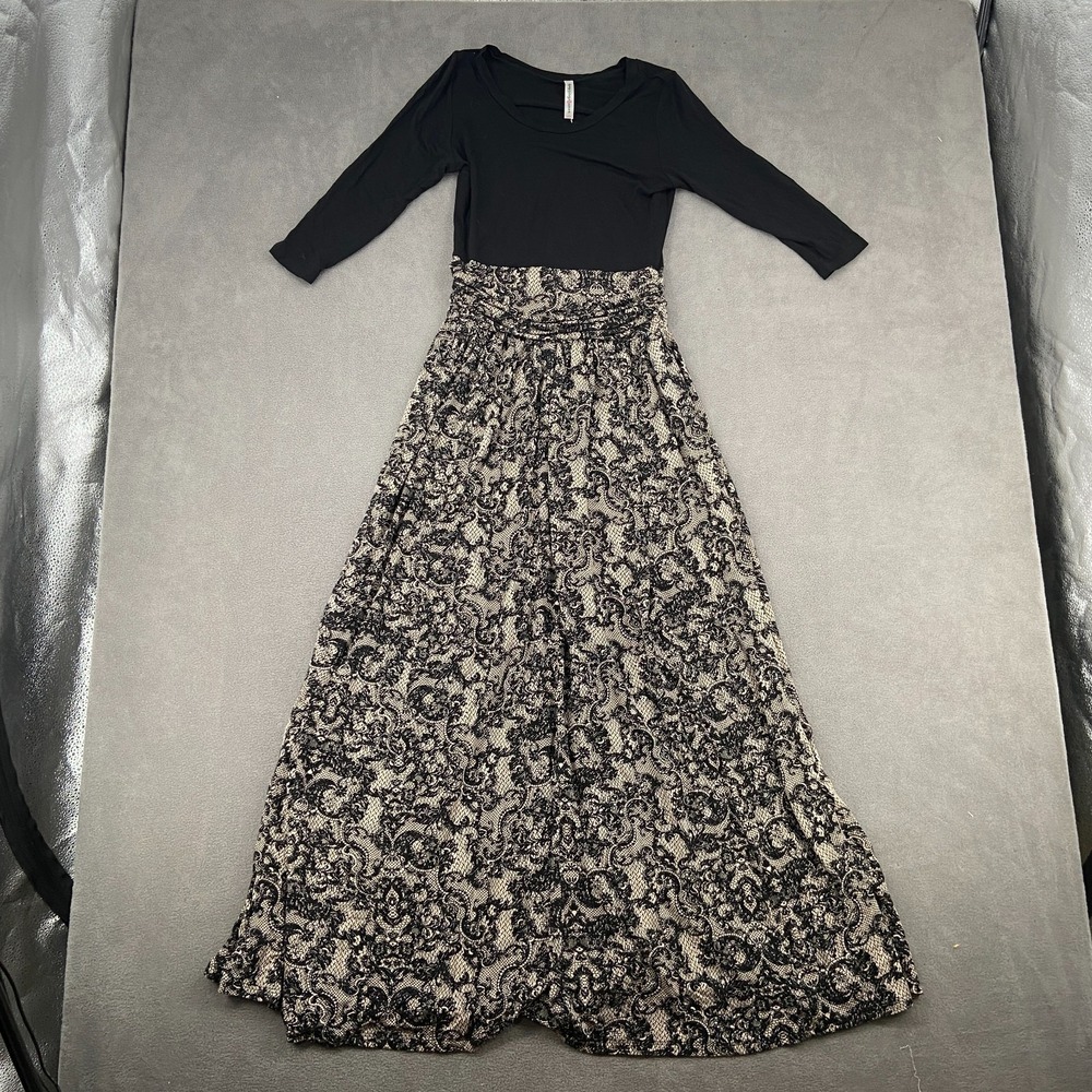 Leggings Queen Maxi Dress Women Medium Black Cream Pattern Rayon Pleated Stretch